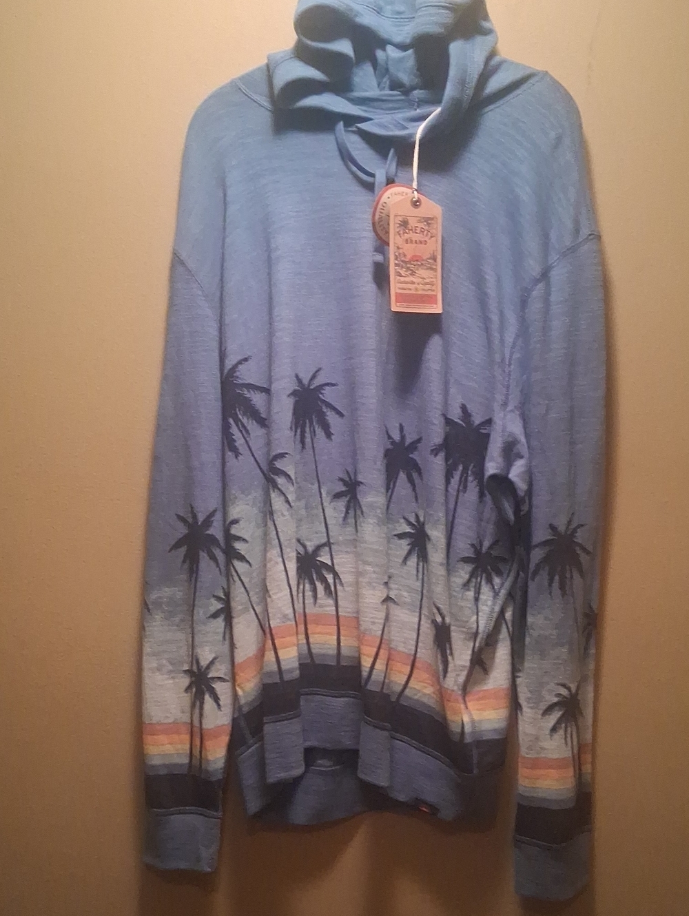 Faherty Light Blue Palm-Print Crewneck Sweater Hoodie XXL